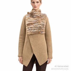 RUDSAK XS/S Camel Fur Trim Jacket Coatigan • Luxe Layering